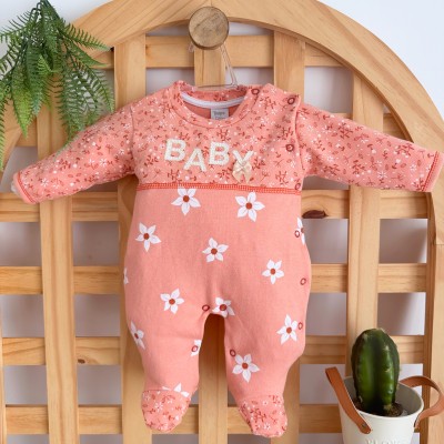 Macacão Malha Trape Zape - Baby Flores Brancas - Salmão